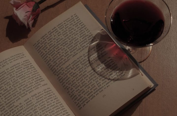 Book, wine and rose